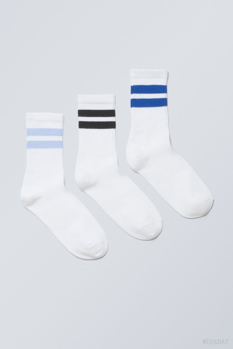 Weekday 3-pack Csíkos Sport Socks Világos Kék | WTHA8826