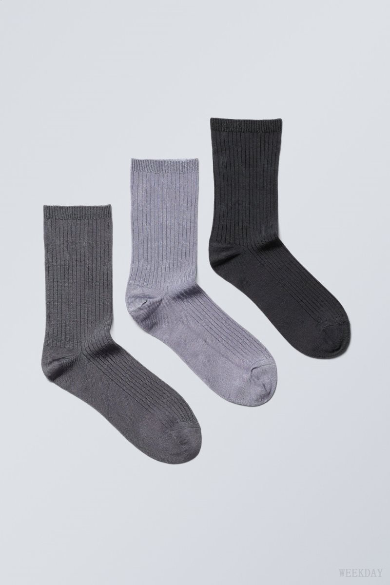 Weekday 3-pack Lova Shiny Socks Sötétszürke Világos Szürke Fekete | NBIY1411