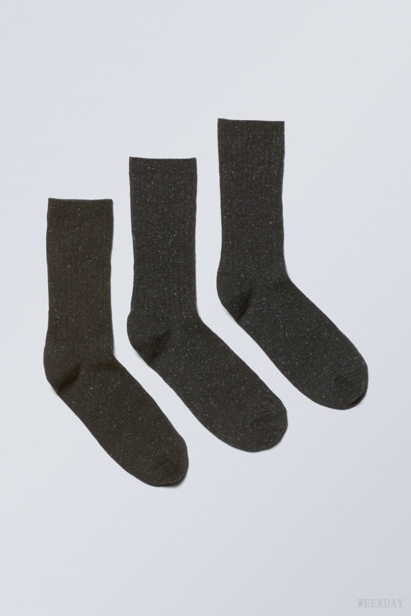 Weekday 3-pack Rib Neps Socks Fekete | GNDN4263