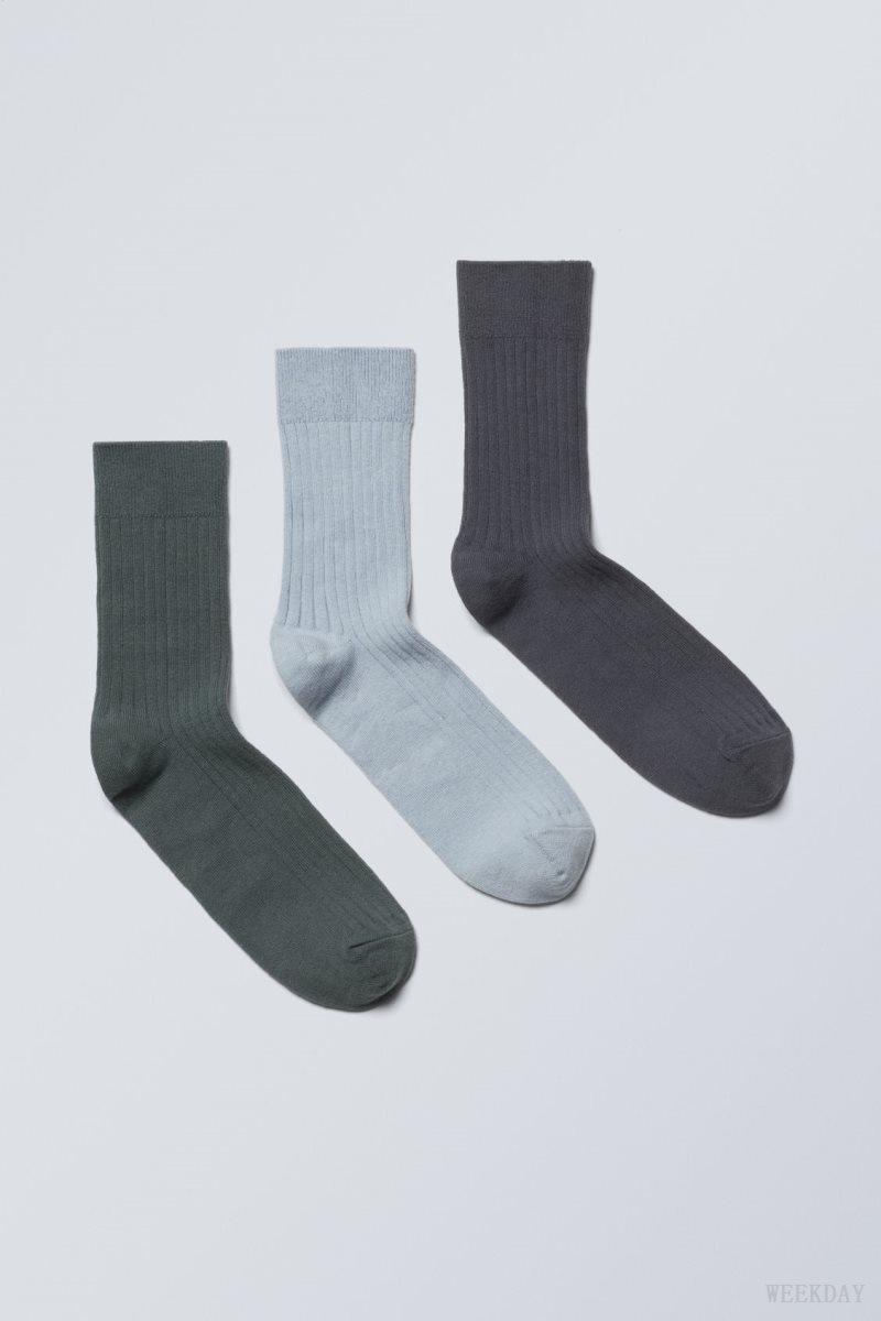 Weekday 3-pack Selma Socks Kék Fekete | RPYW8727