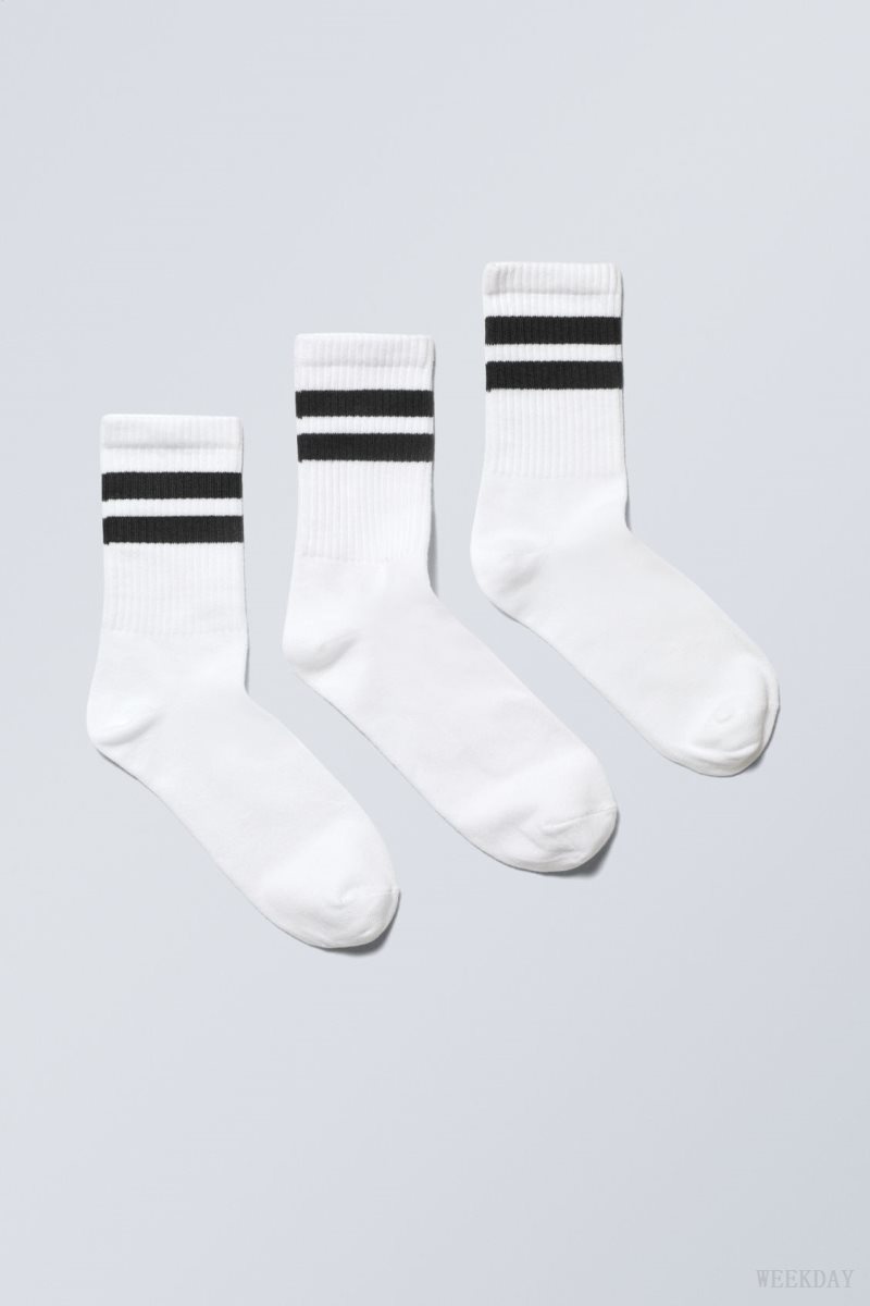 Weekday 3-pack Sport Csíkos Socks Fehér Világos | FXDB6998