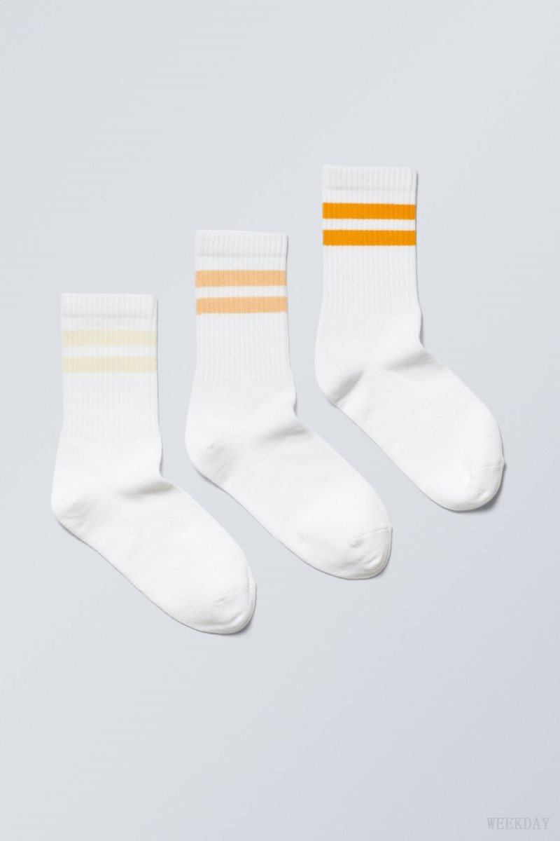 Weekday 3-pack Sport Csíkos Socks Sárga | GSGP2349