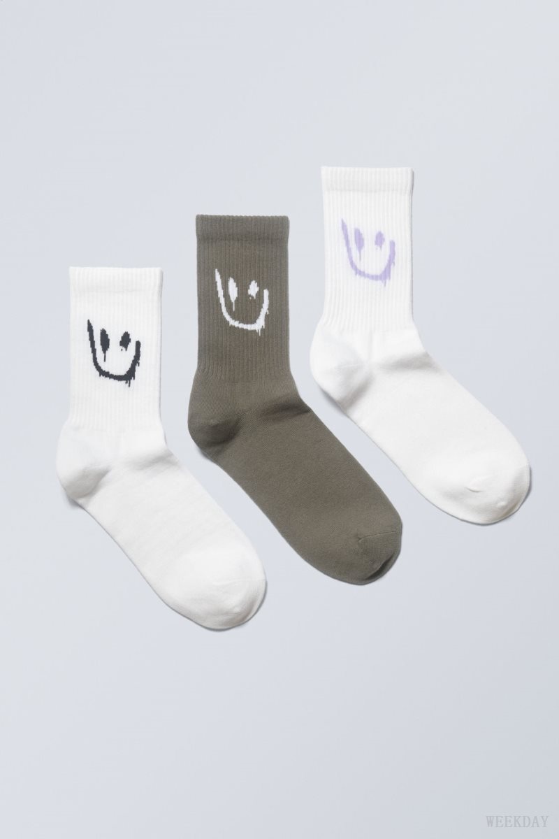 Weekday 3-pack Sport Grafika Socks Smiley Mix | STWX3360