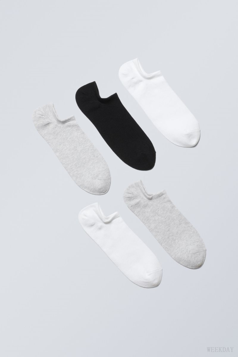 Weekday 5-pack Ankle Socks Fekete Szürke Fehér | WVCK9639