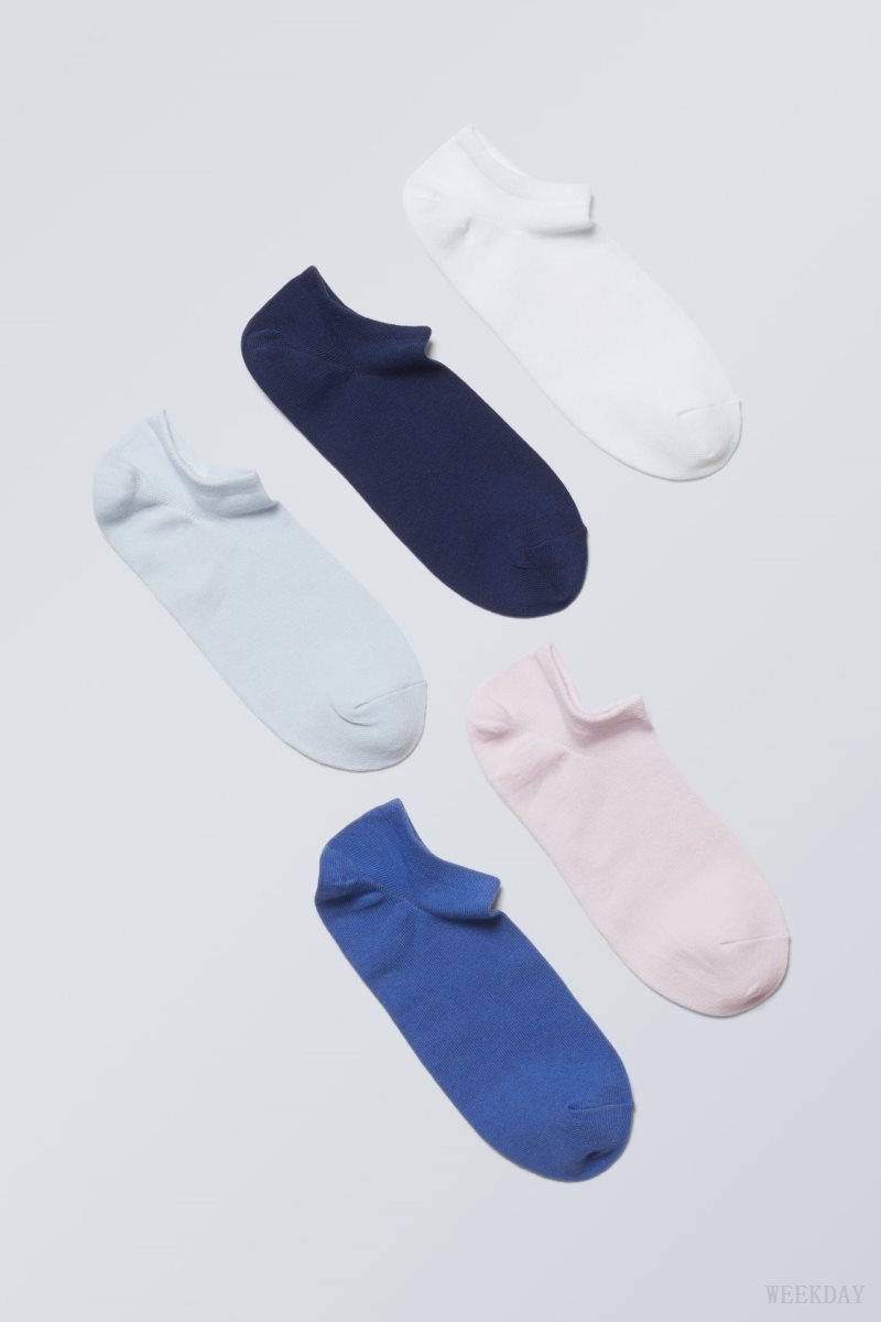 Weekday 5-pack Pamut Trainer Socks Kék | GQLT5409