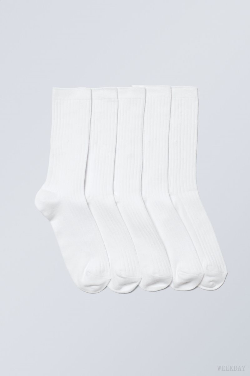 Weekday 5-pack Rib Socks Fehér | QMOE0804