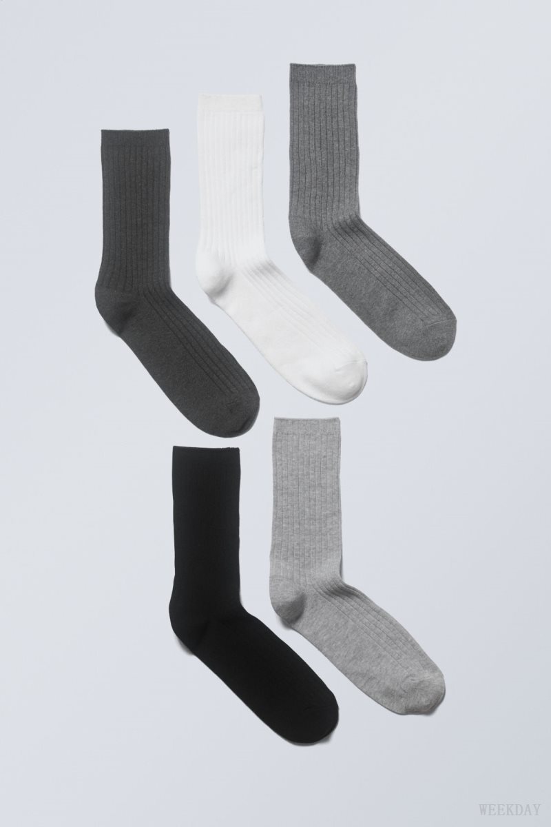 Weekday 5-pack Rib Socks Szürke | PDRQ7844