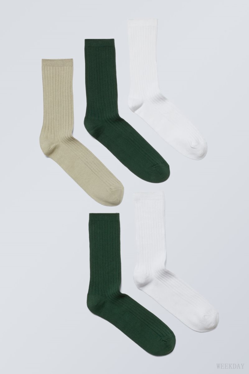 Weekday 5-pack Rib Socks Zöld | KPLO3203