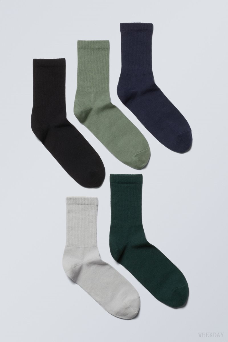 Weekday 5-pack Sport Socks Zöld Fekete Szürke Sötétkék | ELFX8532