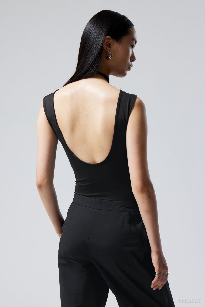 Weekday Alba Open Back Top Fekete | VUBH4213