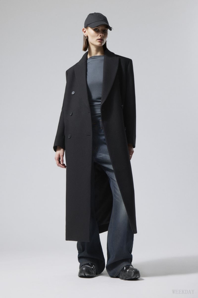 Weekday Alex Oversized Gyapjú Blend Coat Fekete | HFNX6299