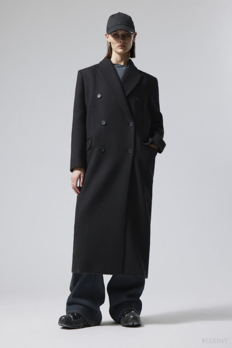 Weekday Alex Oversized Gyapjú Blend Coat Fekete | HFNX6299