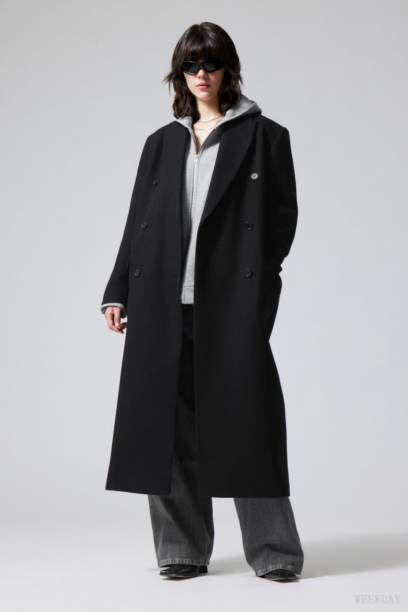 Weekday Alex Oversized Gyapjú Blend Coat Fekete | HFNX6299