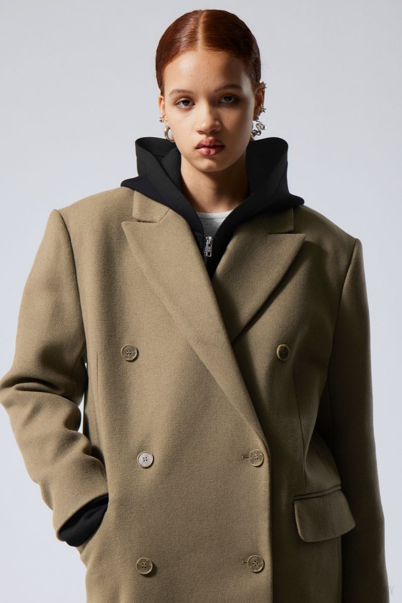 Weekday Alex Oversized Gyapjú Blend Coat Dusty Mole | DWRV1594