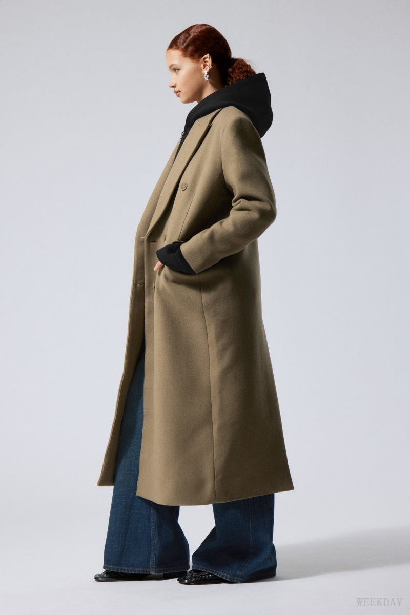 Weekday Alex Oversized Gyapjú Blend Coat Dusty Mole | DWRV1594