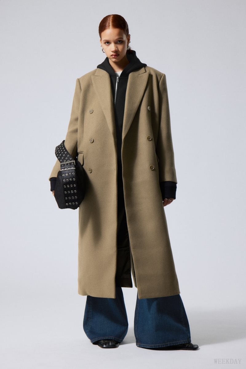 Weekday Alex Oversized Gyapjú Blend Coat Dusty Mole | DWRV1594