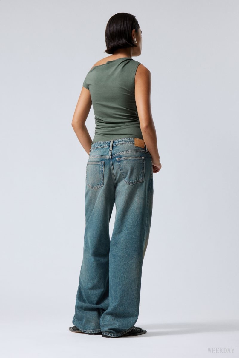 Weekday Ample Low Loose Jeans Szürke Kék | OLXY7874