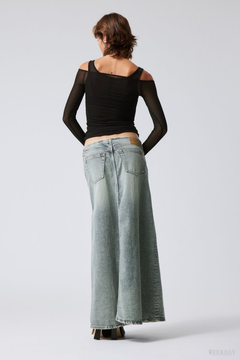 Weekday Anaheim Long Denim Skirt Kék | UROX9592