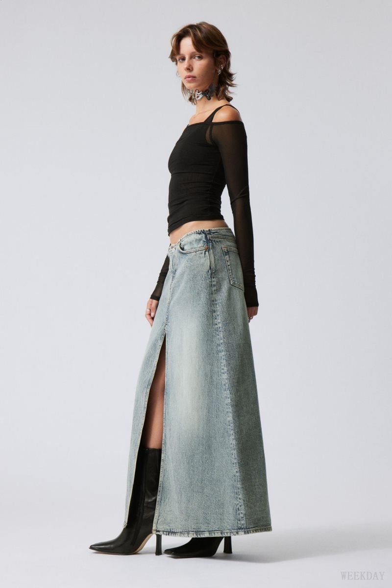 Weekday Anaheim Long Denim Skirt Kék | UROX9592