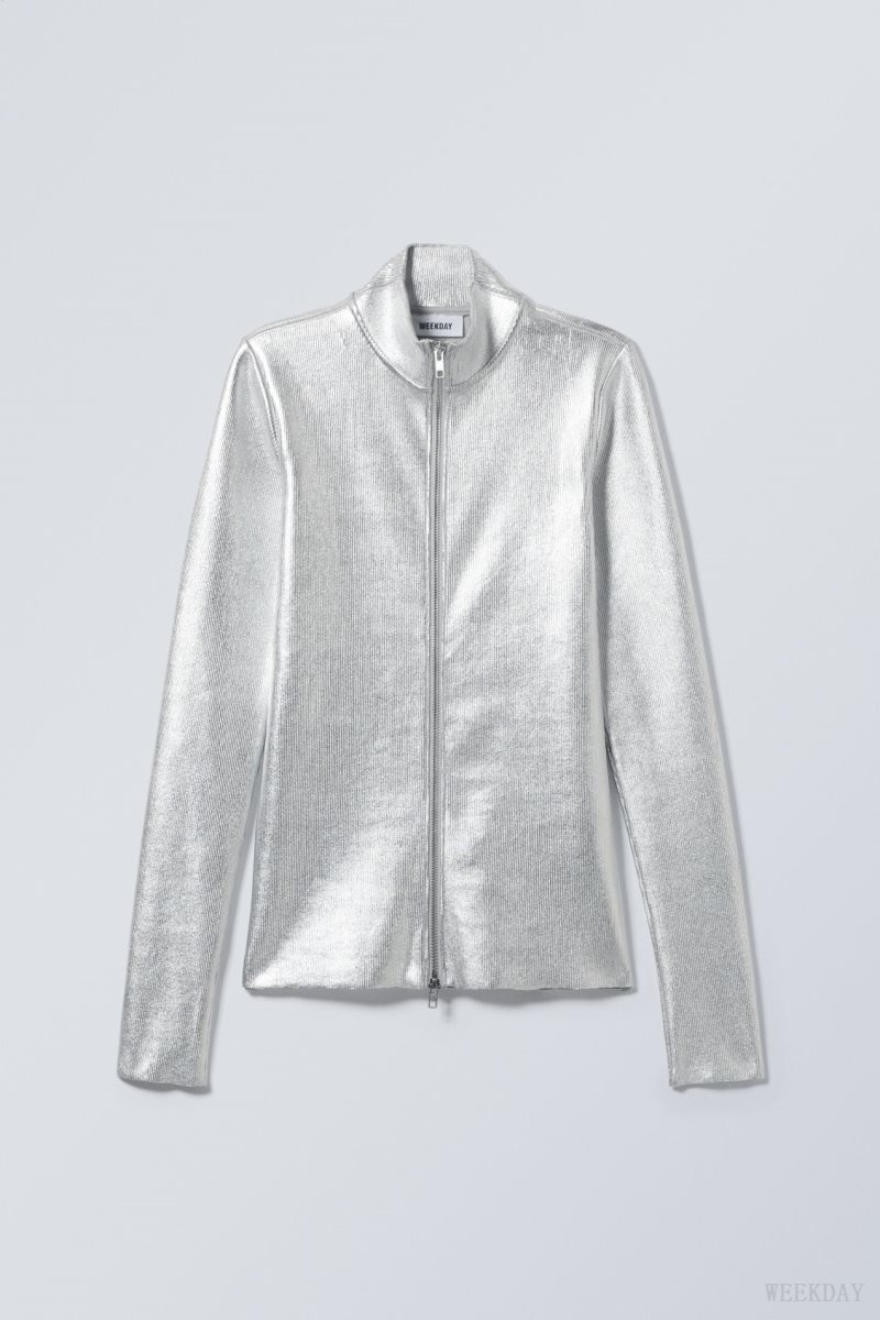 Weekday Angie Silver Coated Longsleeve Cardigan Titán | JNEX0995