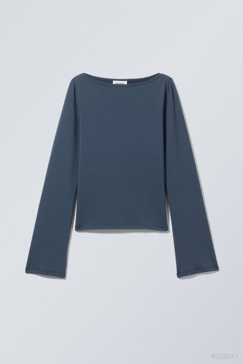 Weekday Annie Boatneck Long Sleeve Top Sötétkék | YJQK0014