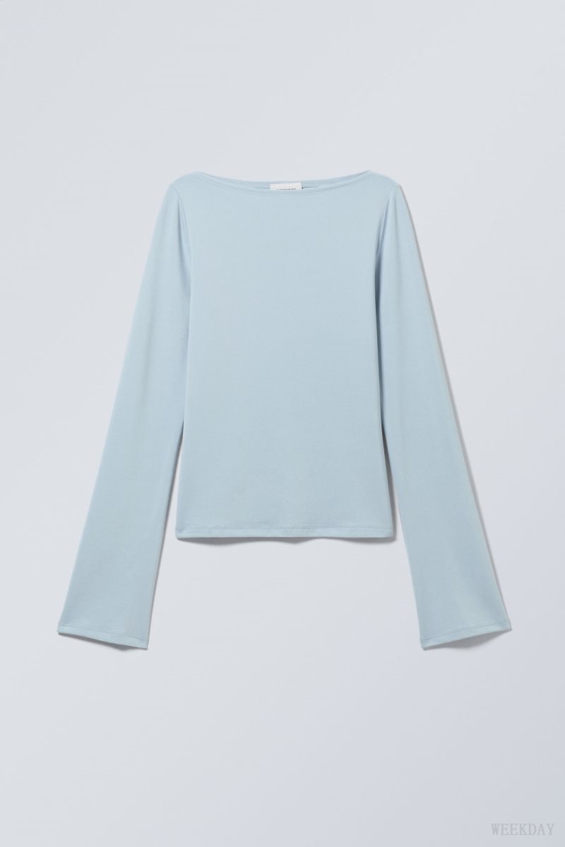 Weekday Annie Boatneck Long Sleeve Top Világos Kék | LGNA4714