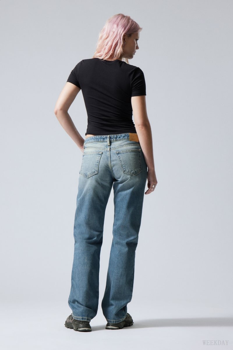 Weekday Arrow Low Egyenes Jeans Kék | LXYQ3473