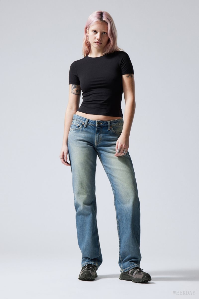 Weekday Arrow Low Egyenes Jeans Kék | LXYQ3473