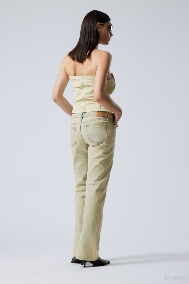 Weekday Arrow Low Egyenes Slit Jeans Sunbleached | HRWV3732