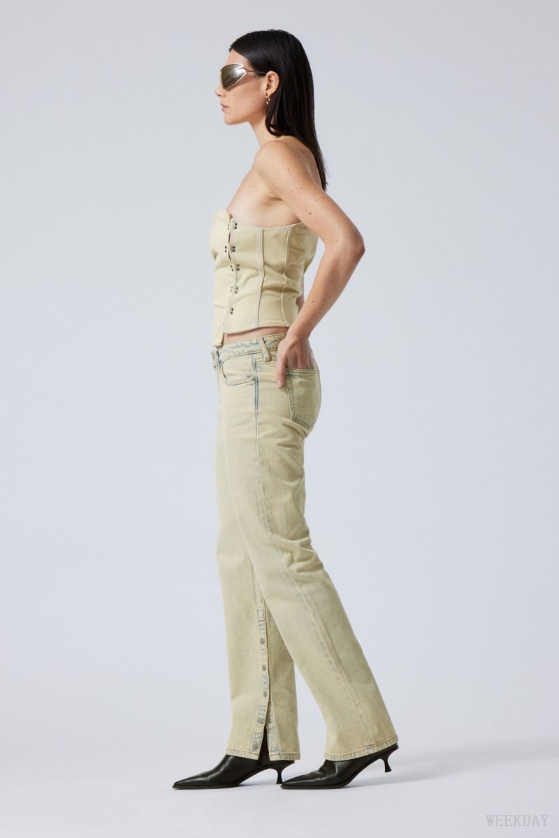 Weekday Arrow Low Egyenes Slit Jeans Sunbleached | HRWV3732