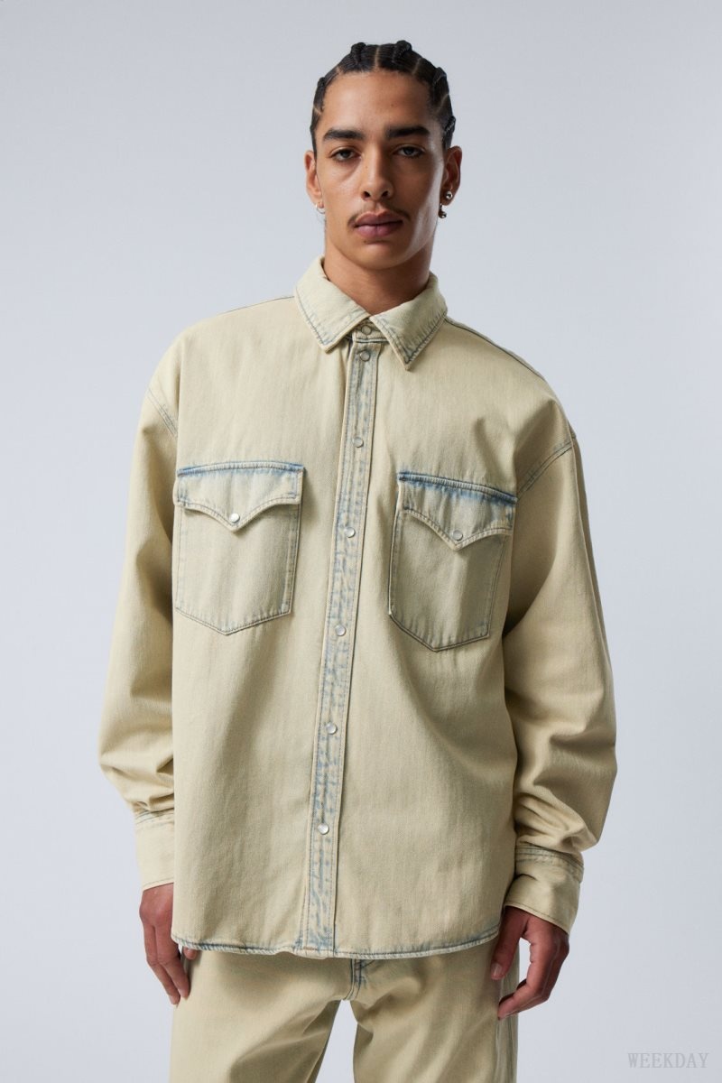 Weekday Ash Longsleeve Denim Shirt Sunbleached | FHMB6419