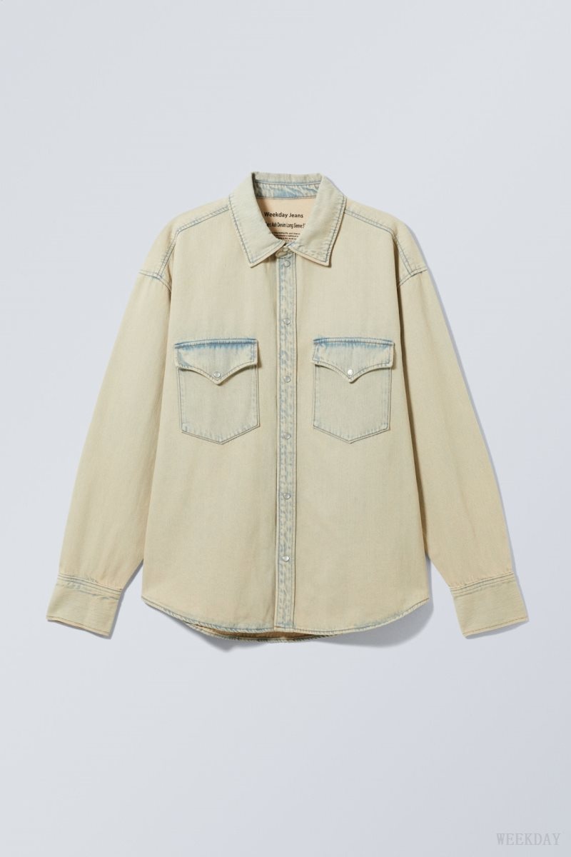 Weekday Ash Longsleeve Denim Shirt Sunbleached | FHMB6419