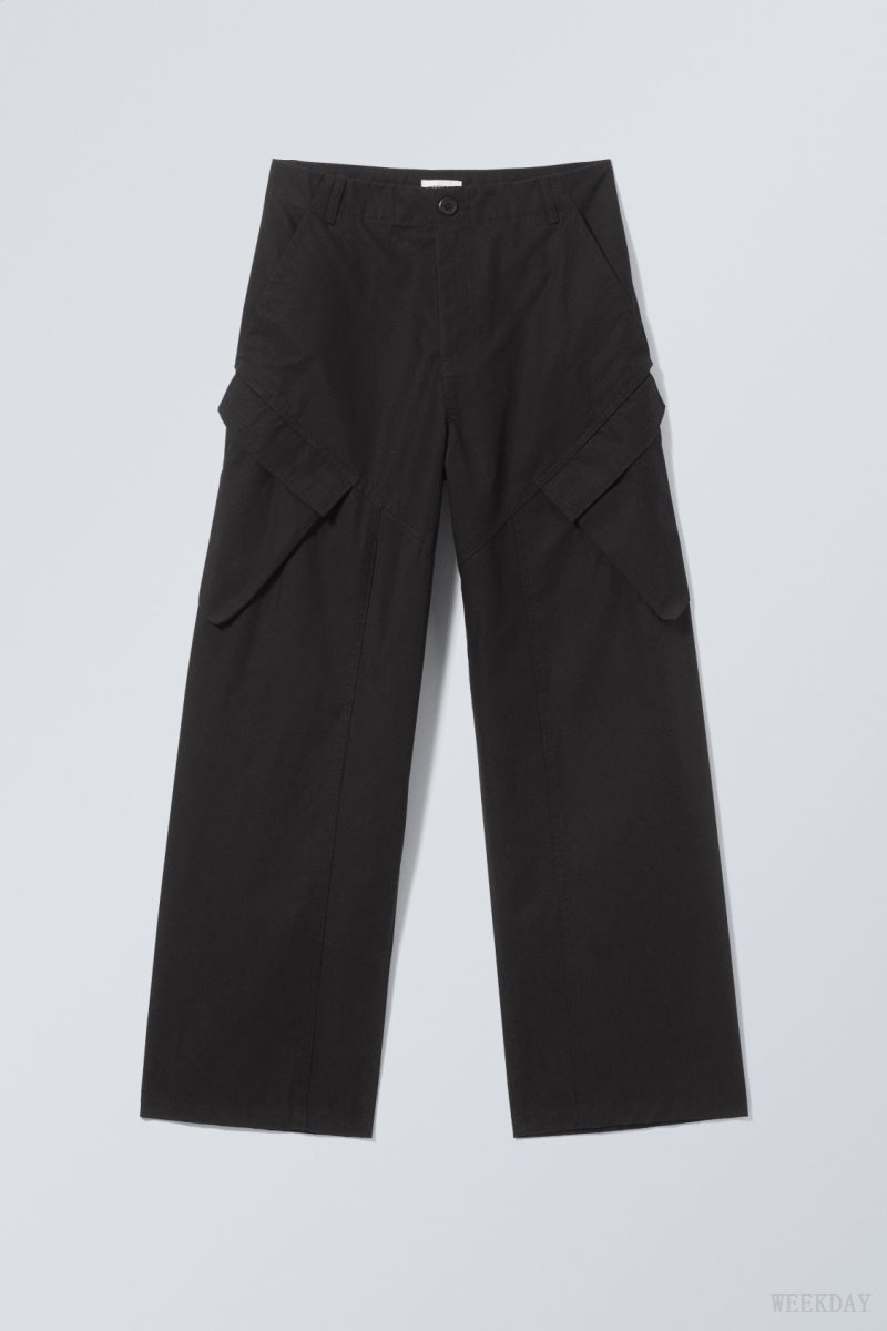 Weekday Astro Loose Asymmetric Cargo Trousers Fekete | PTSL3383