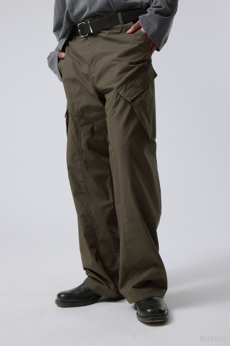 Weekday Astro Loose Asymmetric Cargo Trousers Khaki Zöld | LOBG2813