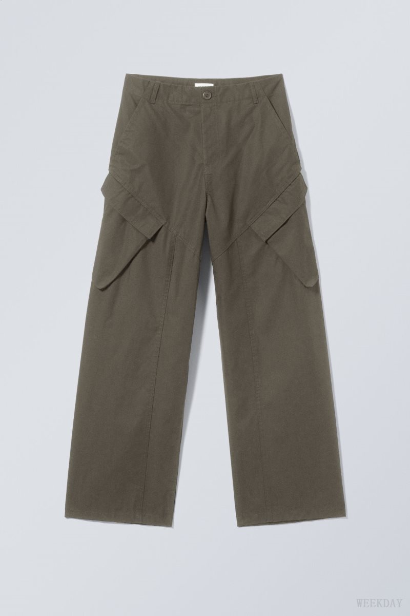 Weekday Astro Loose Asymmetric Cargo Trousers Khaki Zöld | LOBG2813