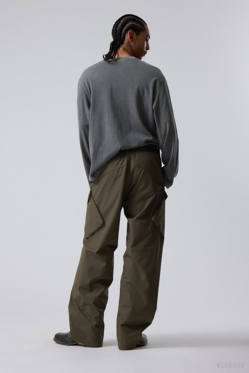 Weekday Astro Loose Asymmetric Cargo Trousers Khaki Zöld | LOBG2813