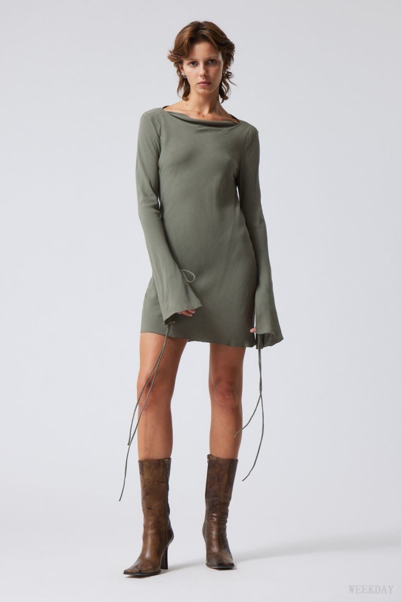 Weekday Bella Mini Ruha Khaki Zöld | MYJN0425