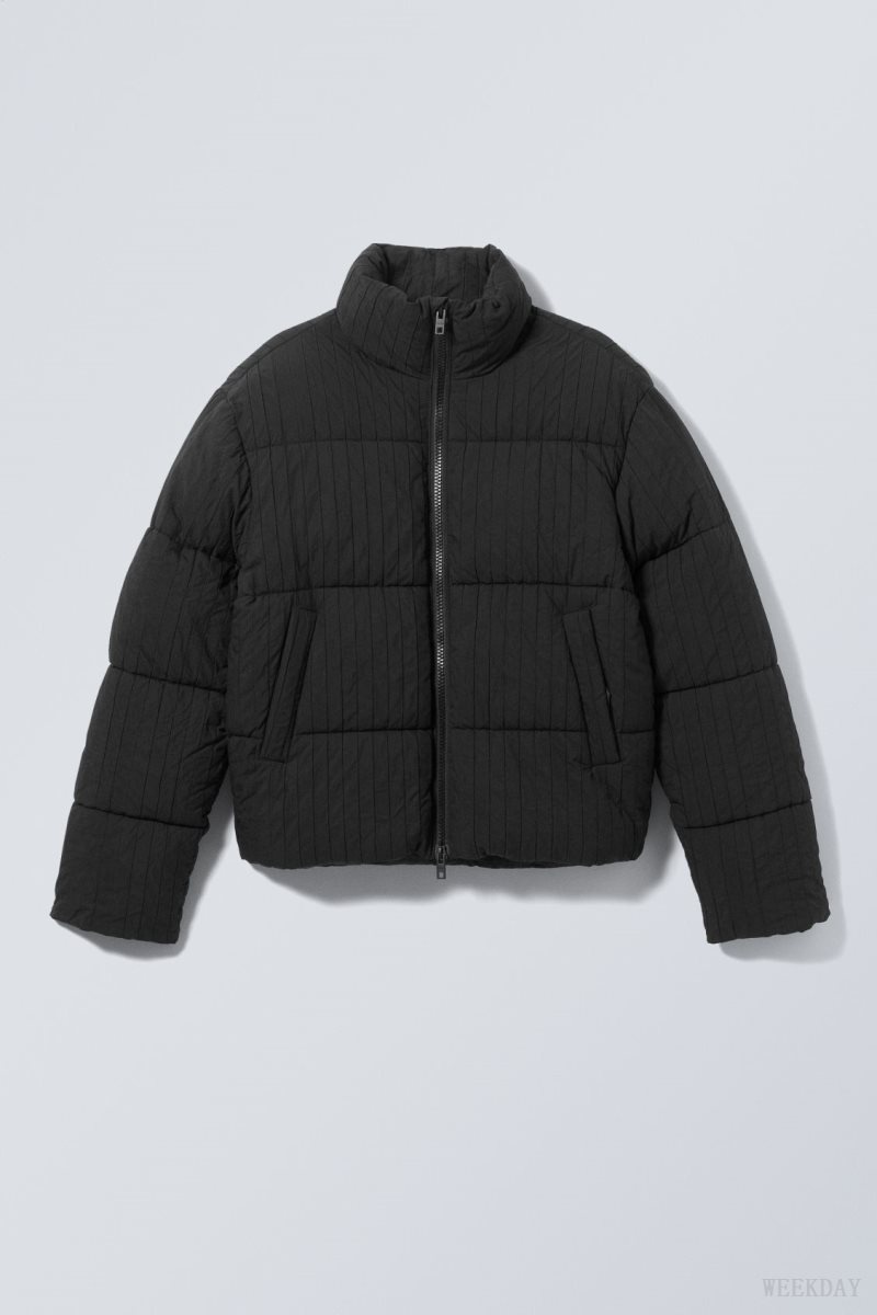 Weekday Ben Rib Puffer Jacket Fekete | JSMQ0889