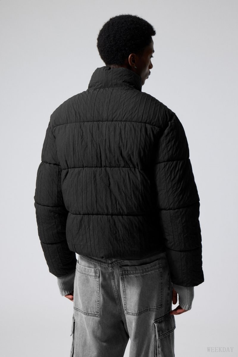 Weekday Ben Rib Puffer Jacket Fekete | JSMQ0889