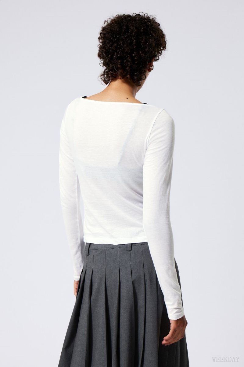 Weekday Boatneck Fitted Long Sleeve Top Fehér | EAGZ2211