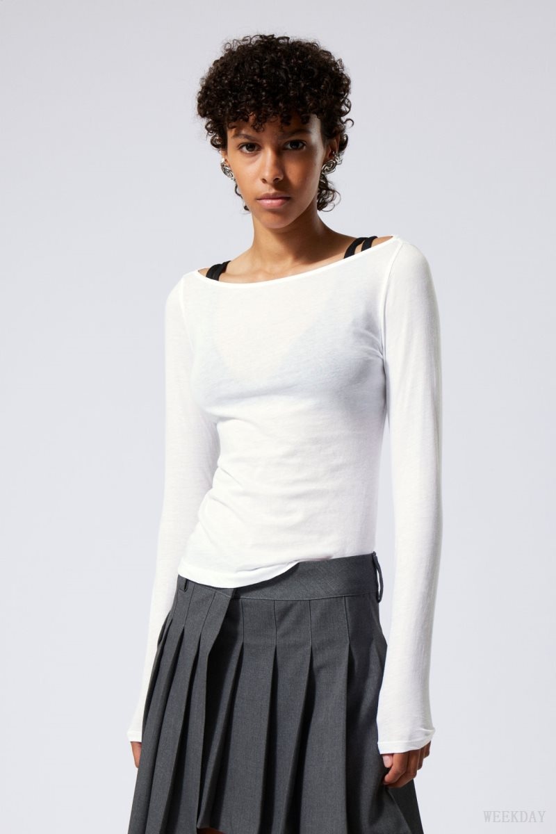 Weekday Boatneck Fitted Long Sleeve Top Fehér | EAGZ2211