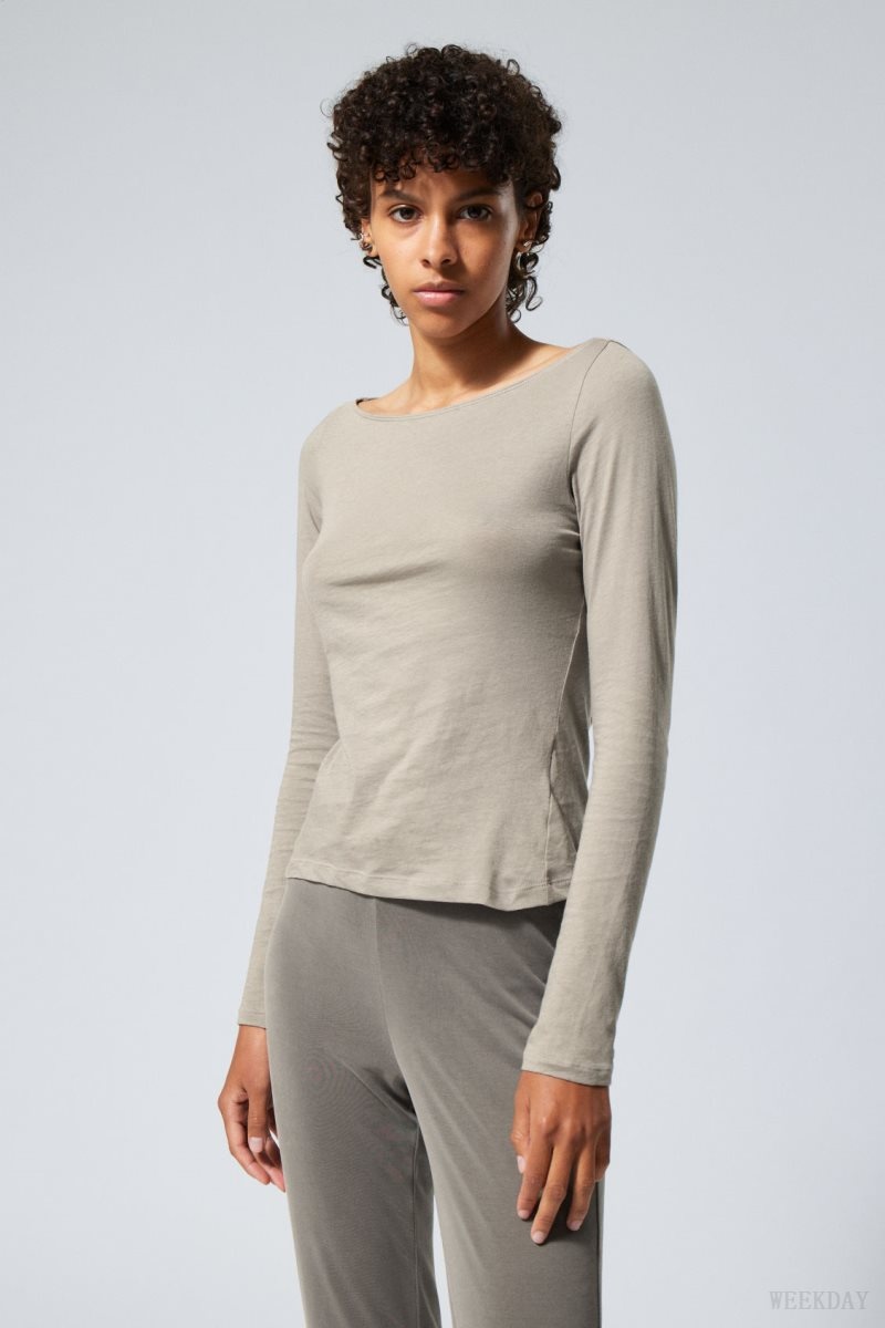 Weekday Boatneck Fitted Long Sleeve Top Mole | WFVM4198