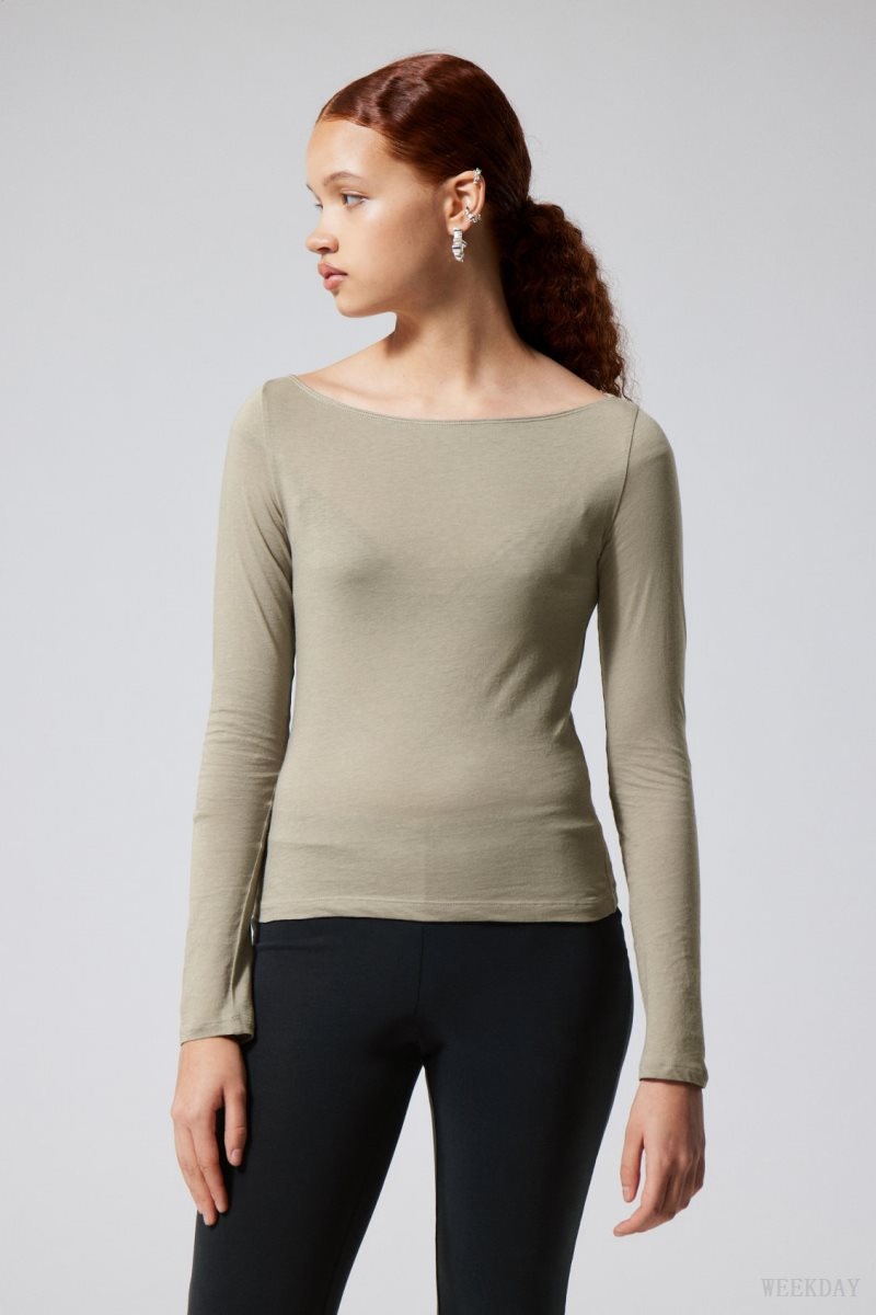 Weekday Boatneck Fitted Long Sleeve Top Mole | WFVM4198