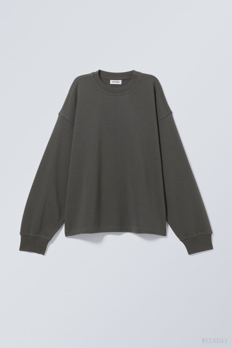 Weekday Boxy Crew Neck Sweatshirt Fekete | HMDF9326