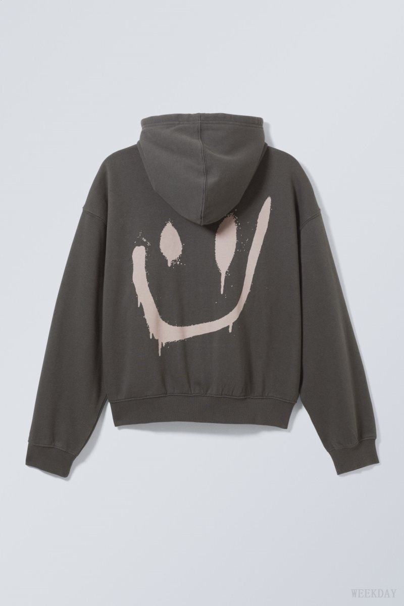 Weekday Boxy Grafika Zip Hoodie Drippy Smiling Face | ZKDX4522