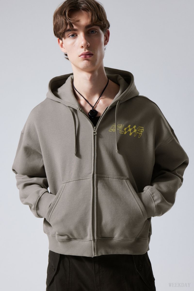 Weekday Boxy Grafika Zip Hoodie Szürke | CNDE0213