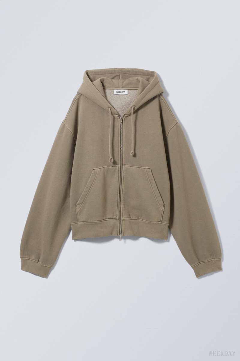 Weekday Boxy Heavyweight Zip Hoodie Dusty Mole | ICBL5163