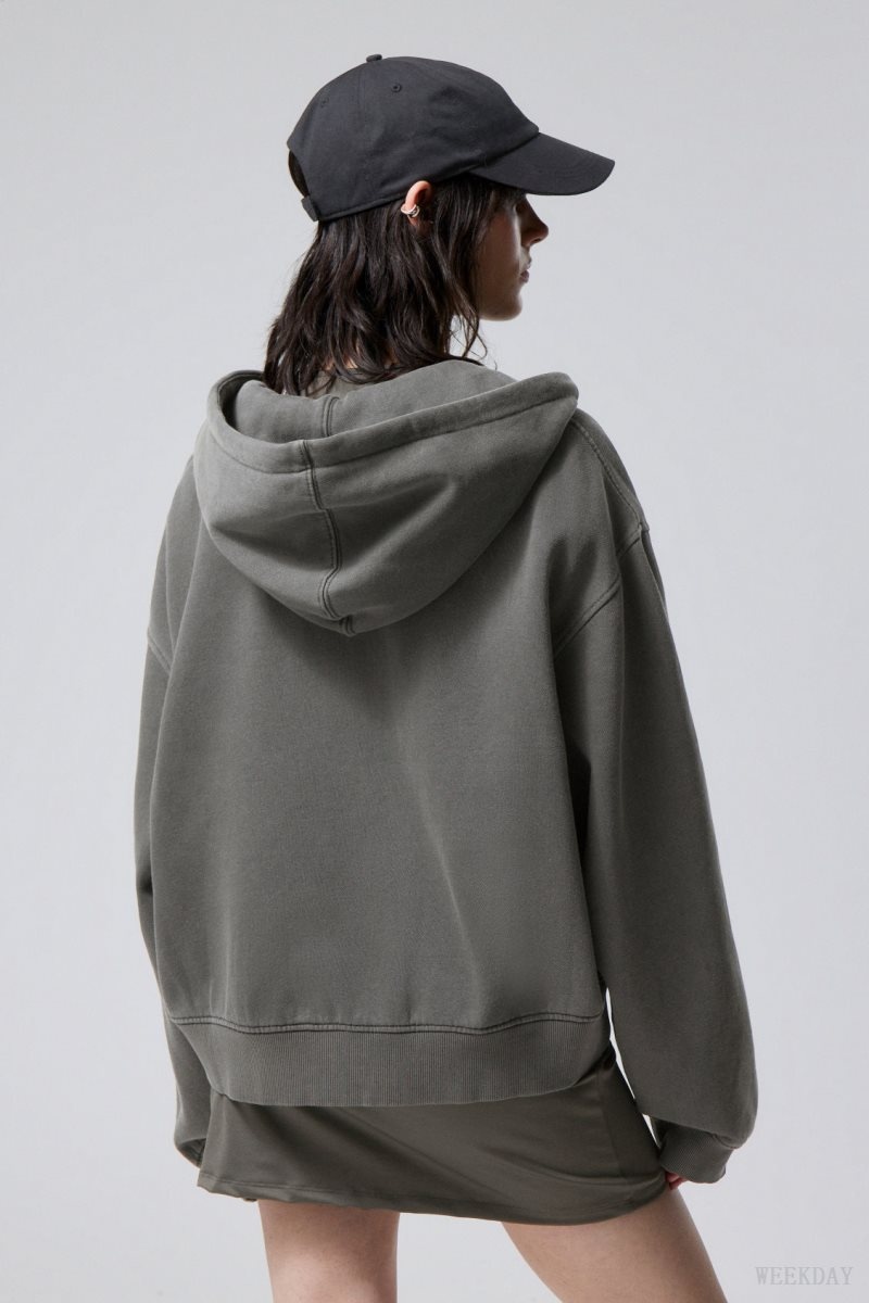 Weekday Boxy Heavyweight Zip Hoodie Sötétszürke | XTIY1795