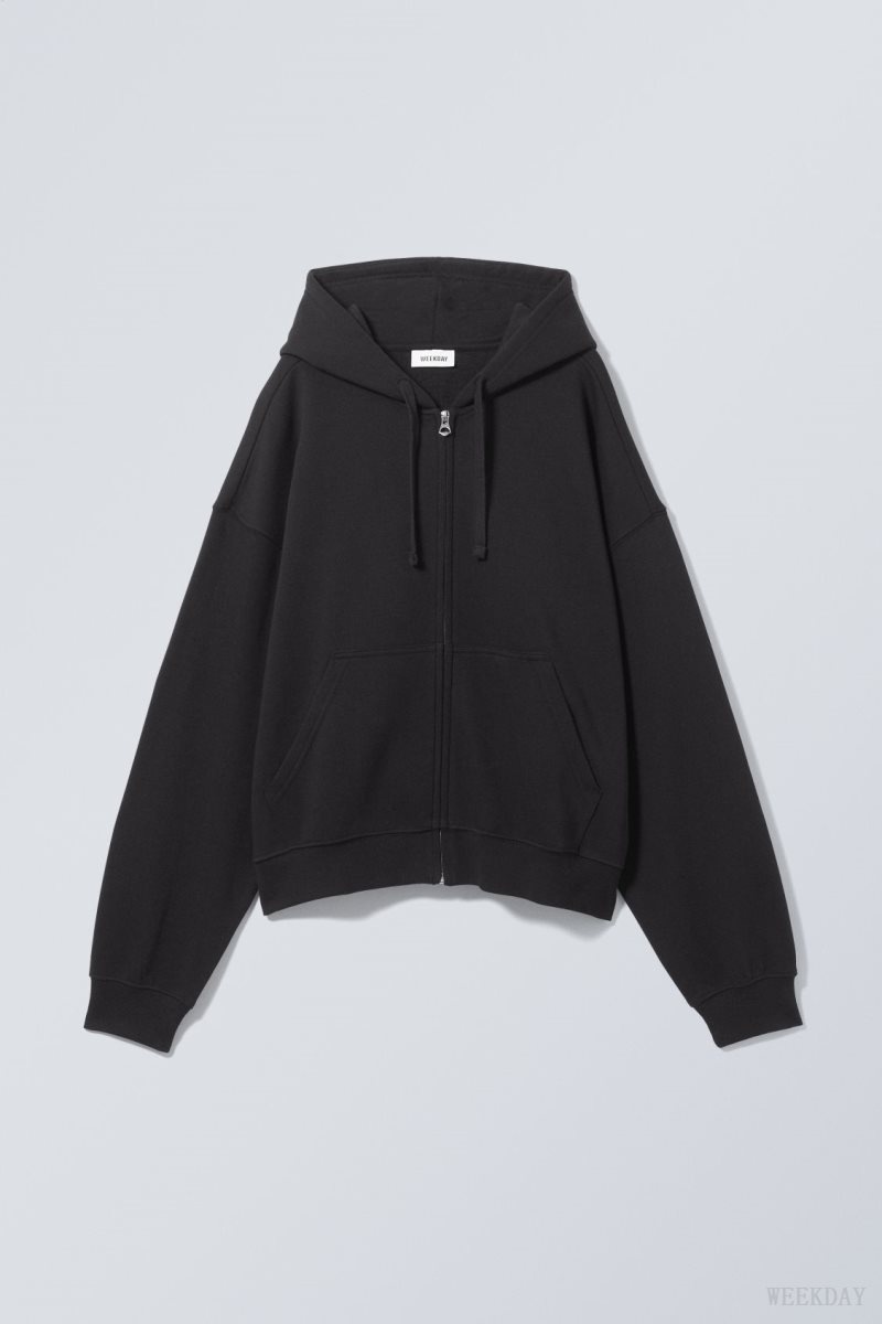 Weekday Boxy Midweight Zip Hoodie Fekete | QUHK7529