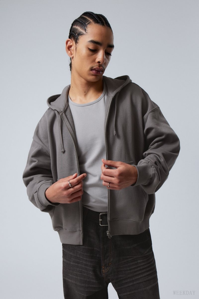 Weekday Boxy Midweight Zip Hoodie Fekete | TWCU8377